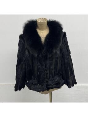 Vintage Y2K Black Rabbit & Fox Fur Pierced Jacket Coat